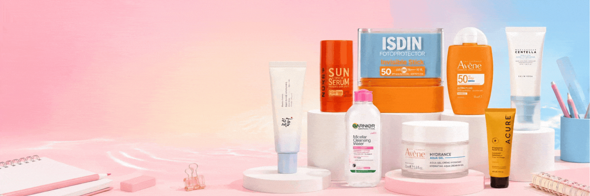 Promotions soin visage — ISDIN, Avène, Garnier, Nuxe et SKIN1004 à prix réduits